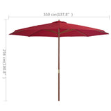 Parasol met houten paal 350 cm bordeauxrood