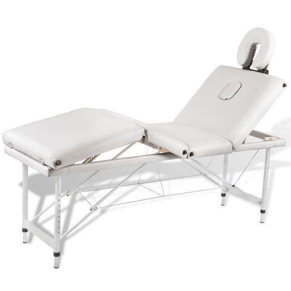 Massagetafel inklapbaar met aluminium frame (vier delen / crèmewit)