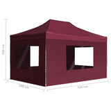 Partytent inklapbaar met wanden 4,5x3 m aluminium wijnrood