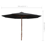 Parasol met houten paal 350 cm zwart