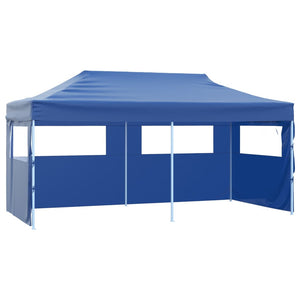 Partytent met 4 zijwanden inklapbaar 3x6 m staal blauw