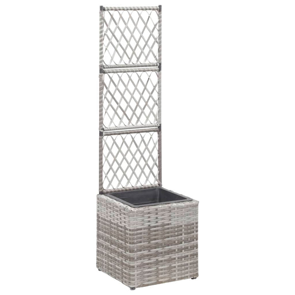 Latwerkplantenbak verhoogd met 1 pot 30x30x107 cm rattan grijs