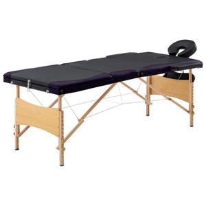 Massagetafel inklapbaar 3 zones hout zwart en paars