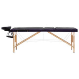 Massagetafel inklapbaar 3 zones hout zwart en paars