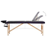 Massagetafel inklapbaar 3 zones hout zwart en paars