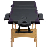 Massagetafel inklapbaar 3 zones hout zwart en paars