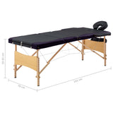 Massagetafel inklapbaar 3 zones hout zwart en paars