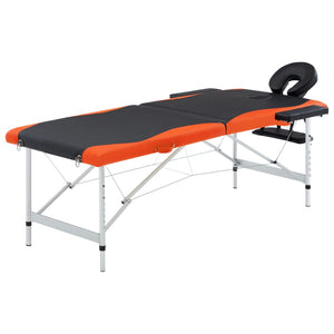 Massagetafel inklapbaar 2 zones aluminium zwart en oranje