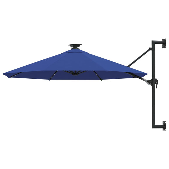 Wandparasol met LED's en metalen paal 300 cm blauw