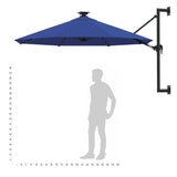 Wandparasol met LED's en metalen paal 300 cm blauw