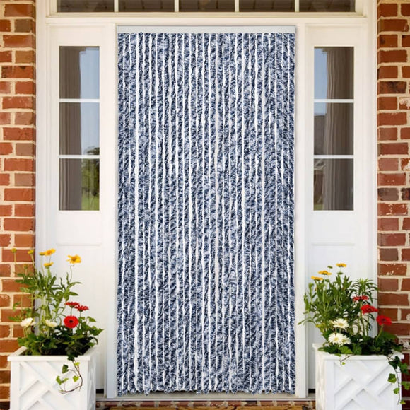 Vliegengordijn 118x220 cm chenille blauw en wit