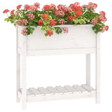 Plantenbak met schap 82,5x34,5x81 cm massief grenenhout wit