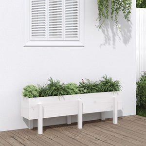 Plantenbak verhoogd 121x30x38 cm massief grenenhout wit