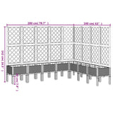 Plantenbak met latwerk 200x160x142 cm polypropeen lichtgrijs