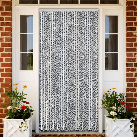 Vliegengordijn 118x220 cm chenille grijs en zwart-wit